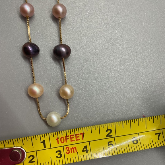 14K Yellow Gold Multicolor Pearl Necklace - Picture 8 of 8